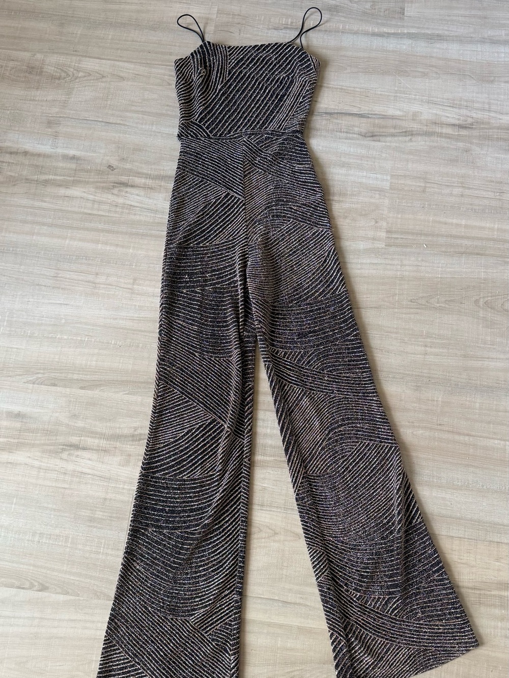 Black & Silver Sparkle Wide-Leg Jumpsuit with Spaghetti Straps